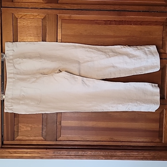 Cynthia Rowley linen slacks womens 14 ecru front cargo & back patch pocket - Picture 2 of 14